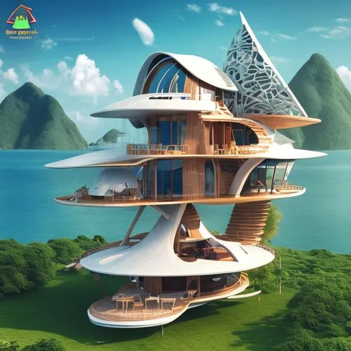 Prompt: sailing futuristic house inspired on bambu tree house