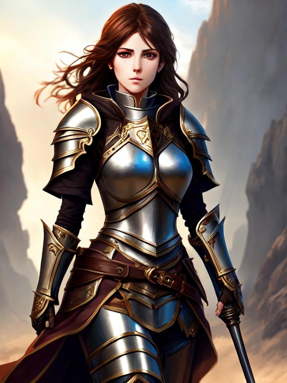 A female knight with brown hair, epic, dark fantasy,... | OpenArt