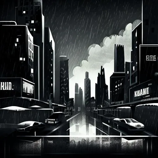 Prompt: noir-style landscape of a city