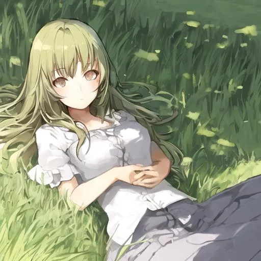 Prompt: girl relaxing in the gras