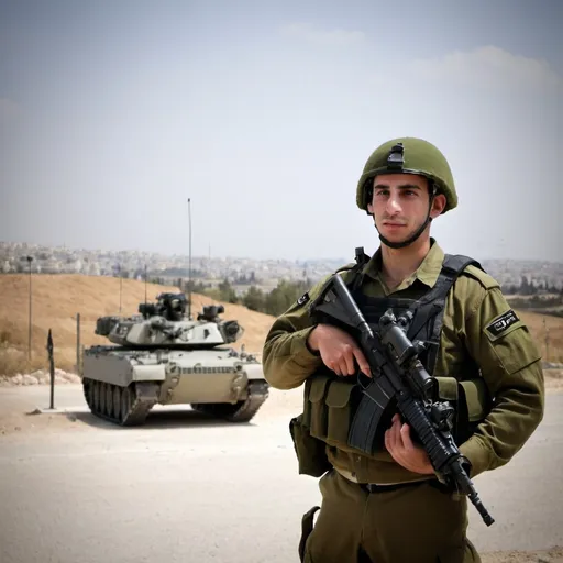 Prompt: IDF soldier guarding a sensetive base