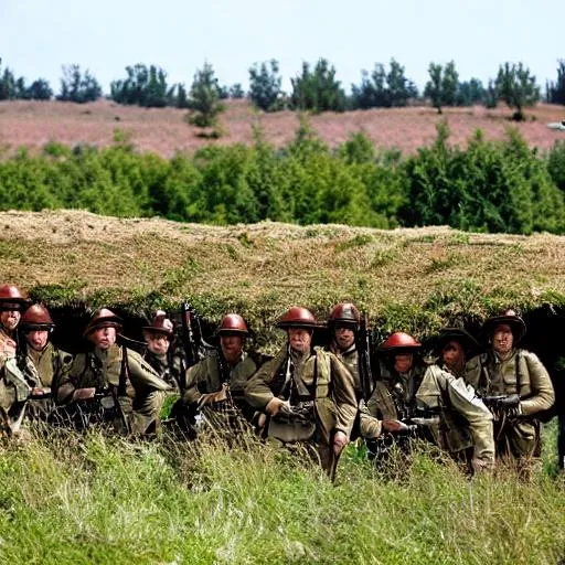 Prompt: world war one trench warfare and World War one soldiers with guns fighting in color