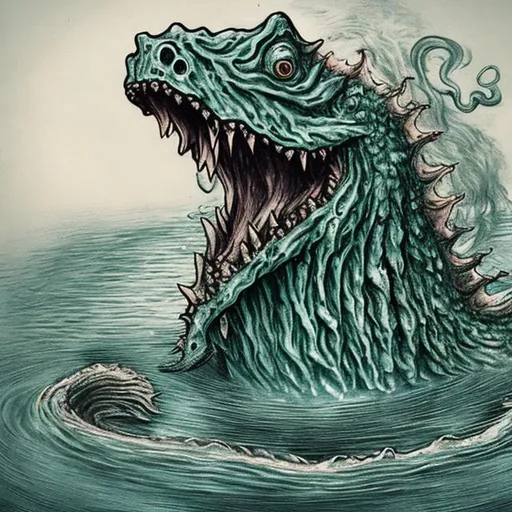 Prompt: mur steiermark water monster drawn agony screaming