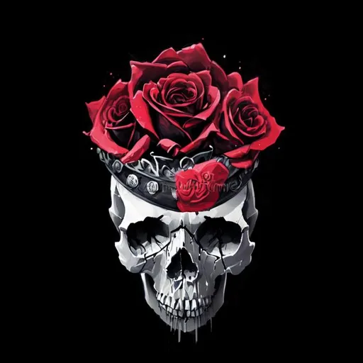 Prompt: skull with rose for top of skull crowned with a crown made of text that reads "opposites attract" with text above((text reads opposites attract))