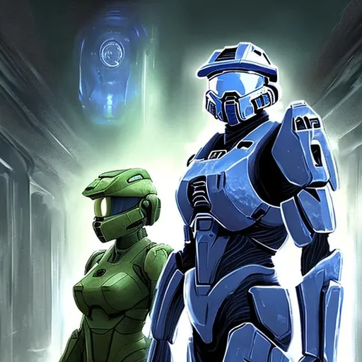 Prompt: Master Chief and Cortana in the Backrooms