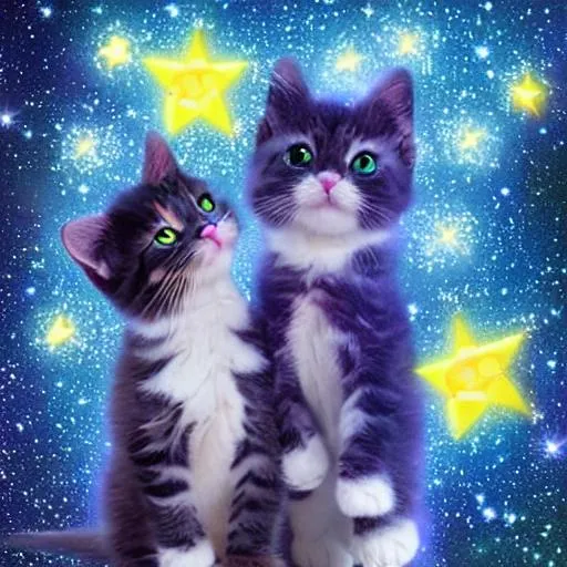 Prompt: Galaxy kittens playing with stars
