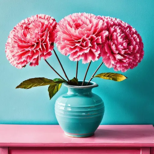 Prompt: carnation flower in pink vase