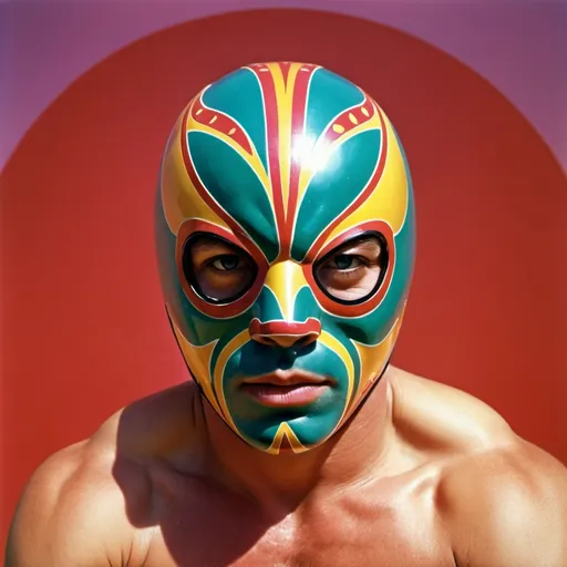 Prompt: luchador , Arie Smit, retrofuturism, ektachrome photograph, a colorized photo