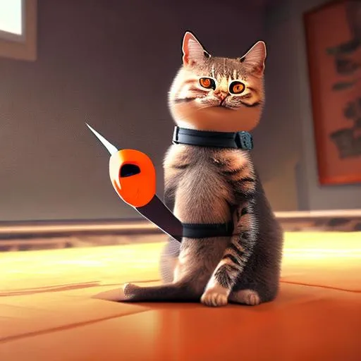 Prompt: Orange ninja cat with sword in hand + photorealistic, unreal engine 5, RTX