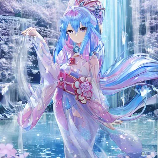 Premium AI Image  Beautiful anime girl next to the waterfall for mobile  wallpaper