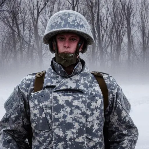Prompt: Captain Frost appears as a ghostly soldier, clad in the attire of the Cold War era. His uniform reflects the icy climate of conflict, with a frost-covered camouflage pattern that blends seamlessly into wintry landscapes. His ghostly form is enveloped in an ethereal mist, emanating an aura of coldness that lingers around him.

He wears a weathered combat helmet, adorned with a ghostly visor that obscures his face, leaving only his piercing, icy blue eyes visible. The faint glow in his eyes mirrors the frozen determination and resolve within him. Captain Frost's uniform may bear various insignias, badges, and medals that denote his rank and achievements during his mortal life.

In his spectral form, Captain Frost carries spectral weapons of war, such as a ghostly rifle or a ghostly combat knife. These weapons appear as translucent, their edges shimmering with an otherworldly frost. The chill they exude is both a testament to the haunting legacy of the Cold War and a reminder of the lingering conflicts that continue to shape the world.

Captain Frost's presence is often accompanied by gusts of icy wind and a drop in temperature, as if the very air around him freezes in his wake. He moves silently, his footsteps leaving frosty imprints on the ground. His voice carries a hollow quality, laden with echoes of battles long fought and lives lost.

Captain Frost's spectral form may manifest in areas that were once sites of Cold War conflicts, such as abandoned military bases, desolate battlefields, or remote arctic regions. He serves as a reminder of the sacrifices made during that tumultuous era and the unyielding spirit of those who fought for their ideals.

Captain Frost's ghostly visage and unwavering dedication to his cause make him a formidable and haunting presence. While he may be trapped in the shadows of the past, his spectral presence serves as a reminder of the enduring legacy of the Cold War and the sacrifices made by those who served.