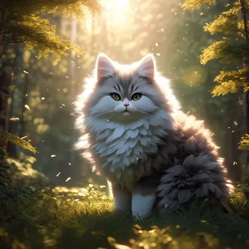 Prompt:  realistic fluffy very cute and eyes calm lighting, highly detailed, fluffy, adorable, beautiful, soft dramatic lighting, light shafts, radiant, ultra high quality octane render, daytime forest background, full body 