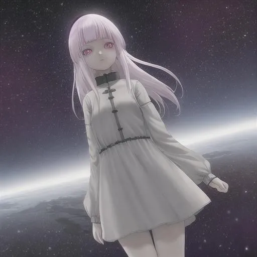 Prompt: anime girl, space, albino, 4k, unreal engine, ghibli