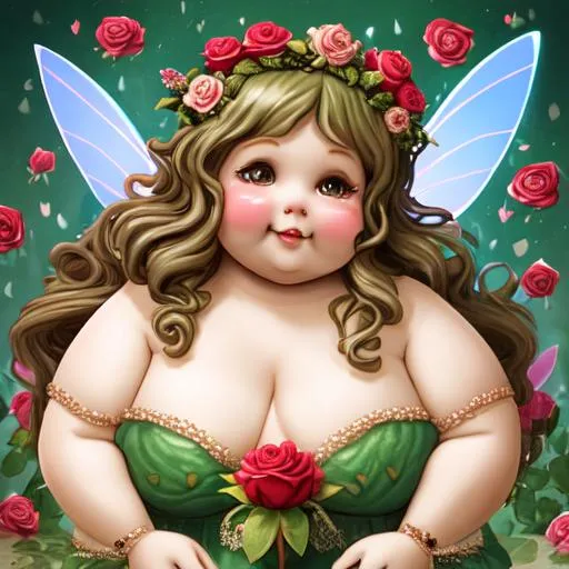 Prompt: overweight fairy goddess. roses,closeup