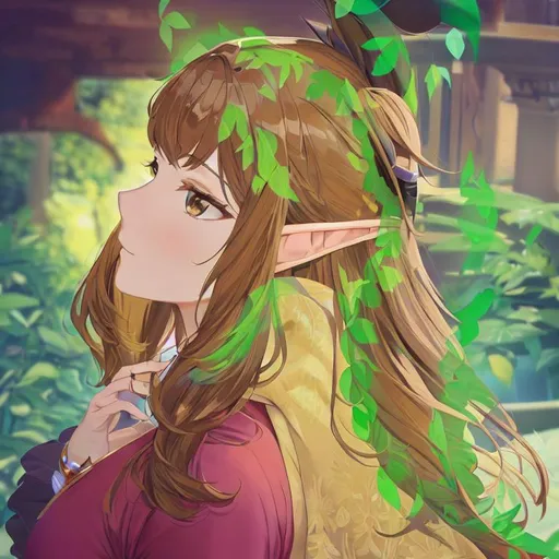 Prompt: portrait, Profile picture, stylized, Anime, brown hair and brown eyes, with elf ears