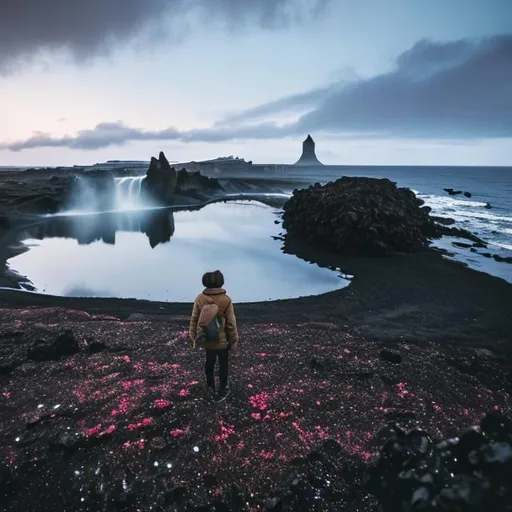 Prompt: One person in jeju iceland