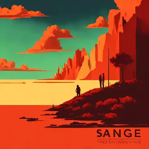 Prompt: make an optimistic album cover making the colour themes using warm colour with a meaning with a  human look away in the horizon and the album is called sanguine remedy




