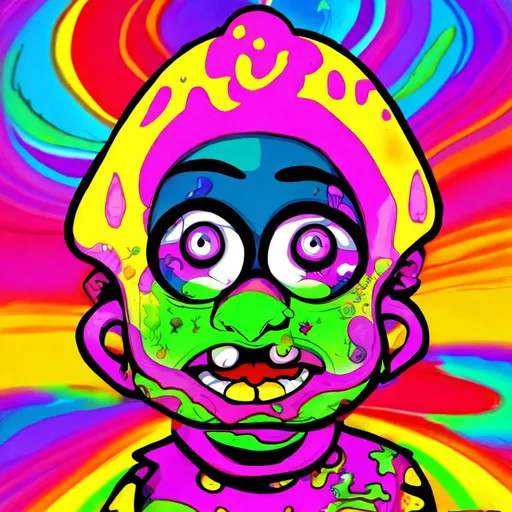 Prompt: Acid trip cartoon character, 180 HD quality, high resolution, good quality, psychedelic, 