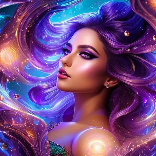 Prompt: Splash art masterpiece of a female posing young fairy woman with ((hyperdetailed purple flowy hair)) and ((hyperdetailed green eyes)) and beautiful hyperdetailed feminine soft face and big lips, backlit, intricately hyperdetailed hair subsurface scattering, showing a little cleavage and visible abdominal muscles, abs, toned body, bokeh purple lavender field background, cinematic lighting, backlight, action shot, intricately hyperdetailed, perfect face, perfect body, perfect anatomy, hyperrealistic, sharp focus, dark fantasy, volumetric studio lighting, occlusion, ultra-realistic, 3d lighting, beauty, sensual feminine romance, professional, sensual feminine, perfect composition, unreal engine 8k octane, 3d lighting, UHD, HDR, 8K, render, HD, trending on artstation, front view, 
