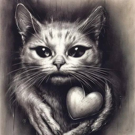 Prompt: Stephen gammell cat and heart