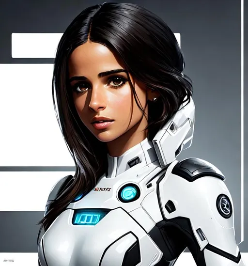 Prompt: <<https://i.pinimg.com/550x/ee/0e/cd/ee0ecd809ab237cede3415cce9275844.jpg>> Naomi Scott in white mech suit created by Ilya Kuvshinov, Movie poster style, box office hit, a masterpiece of storytelling, main character center focus, monsters + mech creatures locked in combat, nuclear explosions paint sky, highly detailed 8k