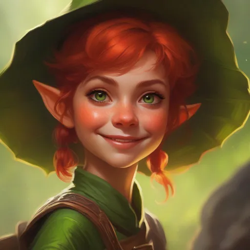 Prompt: oil painting, D&D fantasy, young green-skinned-goblin girl, green-skinned-female (tiny petite body), beautiful face, very cute, mischievous grin, short fiery red hair, pigtails, pointed ears, fangs, looking at the viewer, wearing adventurer's outfit #3238, UHD, hd , 8k eyes, detailed face, big anime dreamy eyes, 8k eyes, intricate details, insanely detailed, masterpiece, cinematic lighting, 8k, complementary colors, golden ratio, octane render, volumetric lighting, unreal 5, artwork, concept art, cover, top model, light on hair colorful glamourous hyperdetailed medieval city background, intricate hyperdetailed breathtaking colorful glamorous scenic view landscape, ultra-fine details, hyper-focused, deep colors, dramatic lighting, ambient lighting god rays, flowers, garden | by sakimi chan, artgerm, wlop, pixiv, tumblr, instagram, deviantart