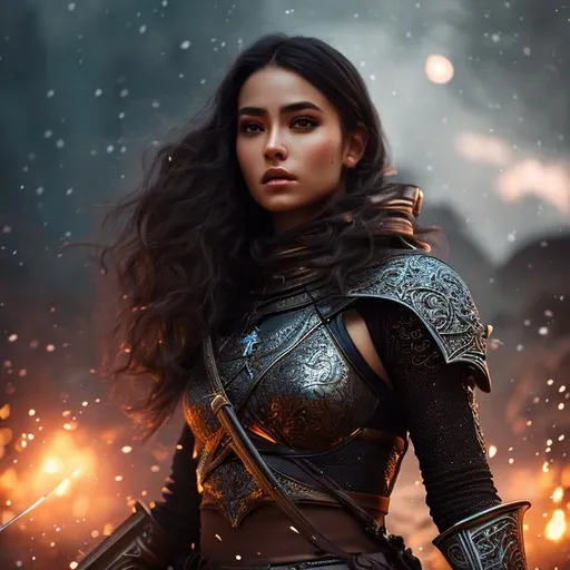 Prompt: create a photograph of beautiful fictional female with sword, extremely, detailed environment, detailed background, night sky as background, intricate, detailed skin, natural colors , professionally color graded, photorealism, 8k, moody lighting


