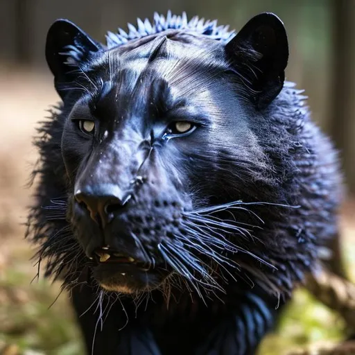 Prompt: Hybrid of a black panther and a hedgehog horror

