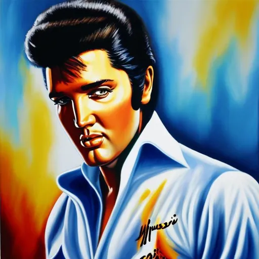 Prompt: An oil canvas painting of Elvis Presley