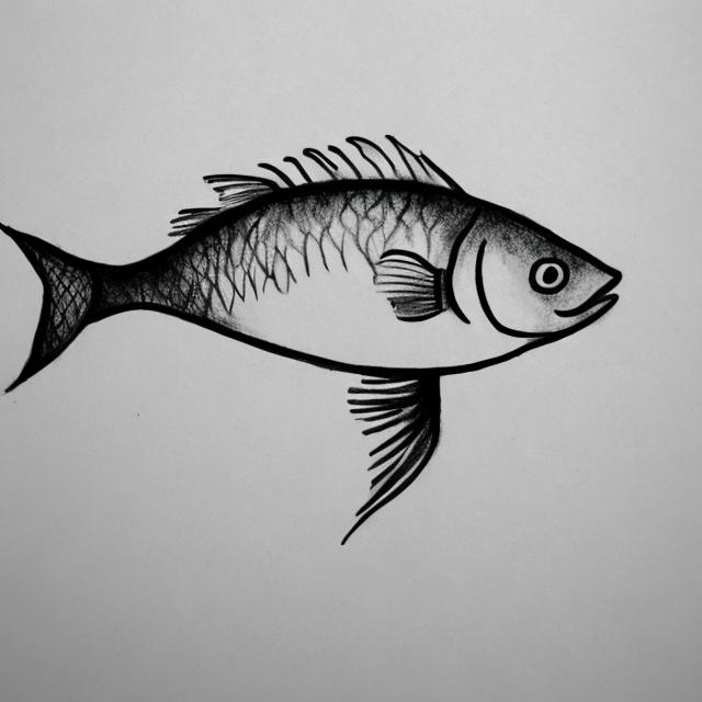 Black and white fish drawing. Simple hand drawn fish illustration