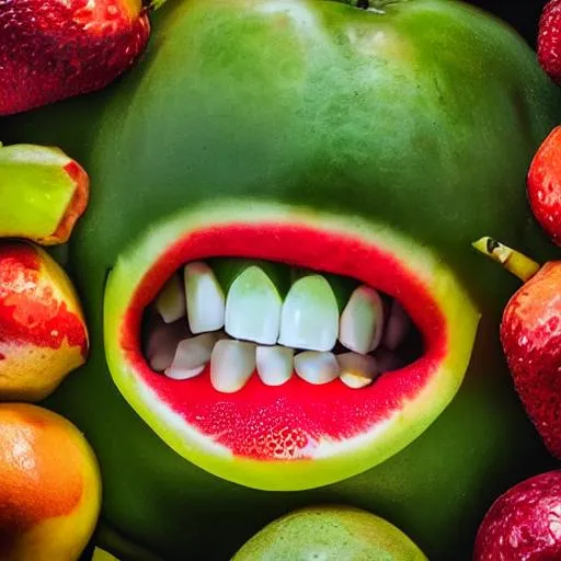 Prompt: A fruit smiling