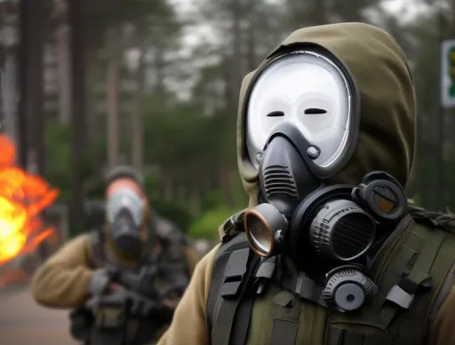 Prompt: south Korean Soldiers, gas Mask, hyper realistic, realistic bodys, running