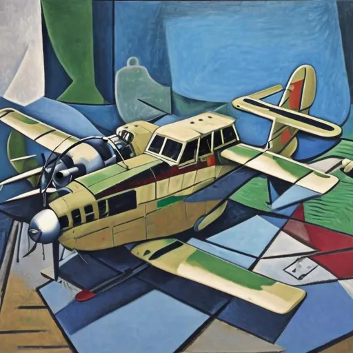 Prompt: An oil canvas painting of a c72 Cessna in the style of picasso