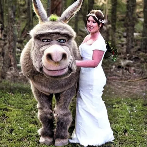 Prompt: Shrek and Donkey get married