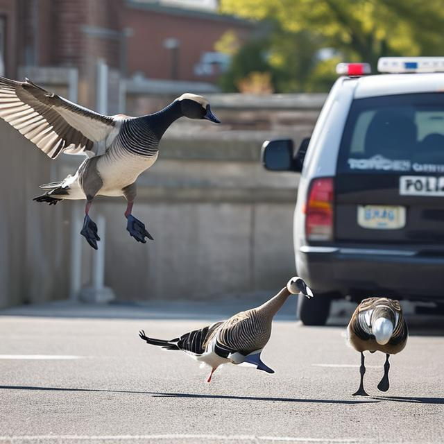 cop being chased by a goose