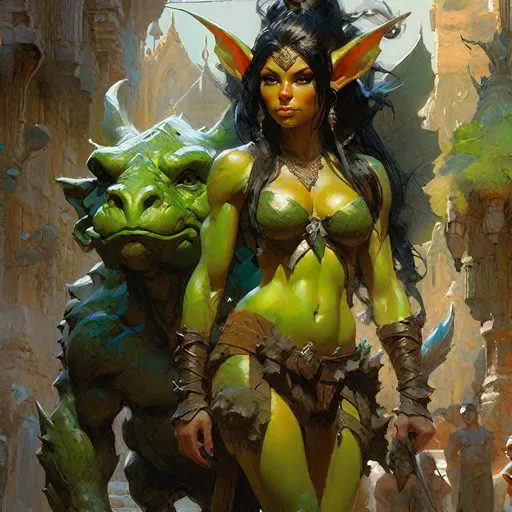 Prompt: full Nudist goblin girl : small muscular body : nekkid curvy green fantasy heroine : female bodybuilder cute : insanely huge bust : long pointy ears : black hair ponytail : crayon Caricature : by Jean Baptiste monge : Ismail Inceoglu : Karol Bak : Tyler Edlin : album art : anthromorphic : character design : detailed crayon, vivid colors, hyperdetailed, whimsical background, hyperrealism, photorealism, a masterpiece, by Greg Rutkowski, trending on artstation, full nudism, bare skinned truth