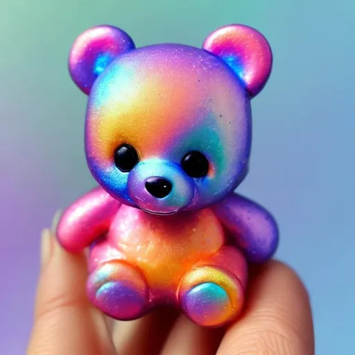 Prompt: Miniature teddy bear in the style of Lisa frank