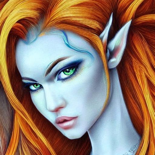 Elven human orange long hair Women Pretty Fantasy...