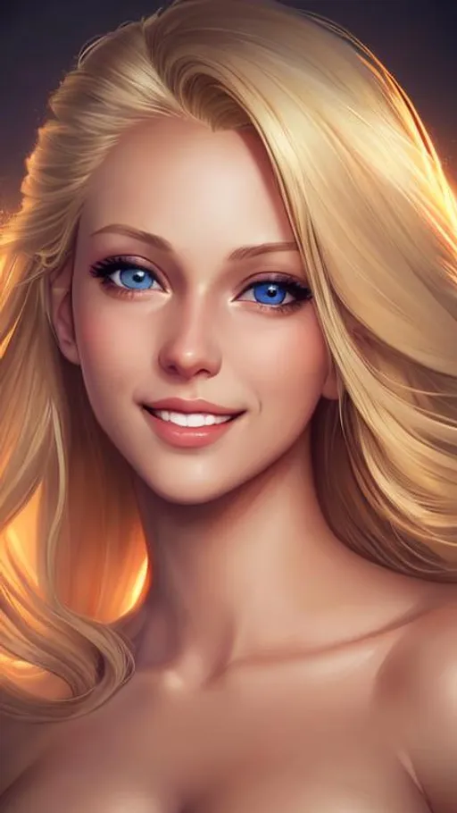 Prompt: A beautiful woman smiling, blond hair, Beautiful eyes, Beautiful lips, 8k, highly detailed, digital painting, soft lighting Cammy, full body photo
