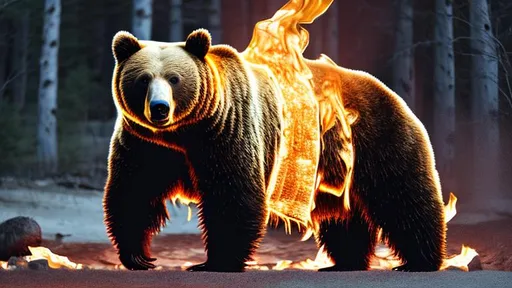 Prompt: Bear body wrapped in diamonds lite on fire