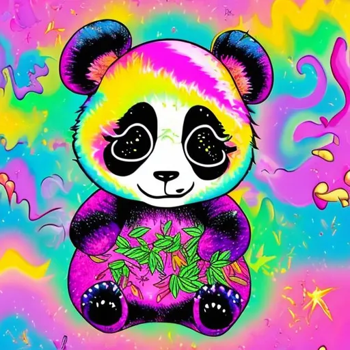 Prompt: Lisa frank style of pink panda bear