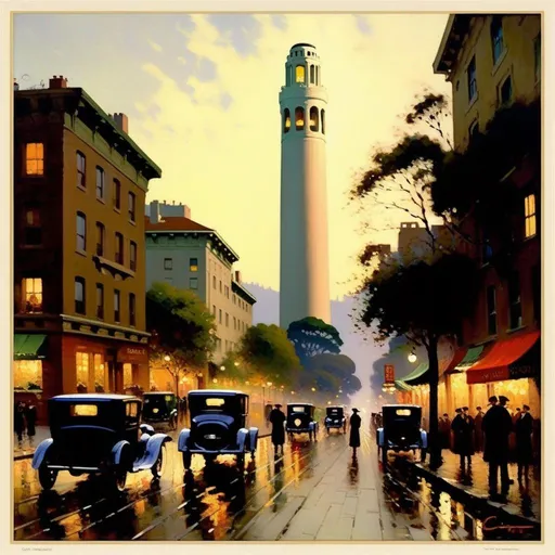 Prompt: coit tower art by Edouard Cortes