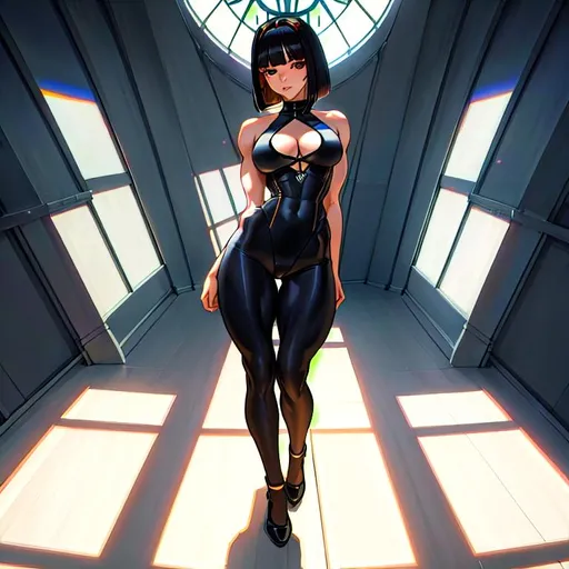 Prompt: a lonely AI girl, very tall, thick muscular thighs, wide hips, huge muscular glutes, long muscular legs, muscular arms, slender waist, big beautiful symmetrical eyes, intriguingly beautiful face, aloof expression, symmetrical face, bob haircut with bangs, wearing Muscle-Lolita Brutalism fashion clothes, hyper photorealistic, realistic lighting, realistic shadows, realistic textures, 36K resolution, 12K raytracing, hyper-professional, impossible quality, impossible resolution, impossibly detailed, hyper output, perfect continuity, realistic reflections