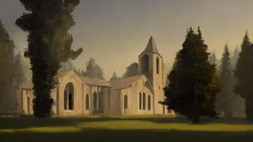 Prompt:  A MODERN MINIMALIST CISTERCIAN MONASTERY DESIGNED BY JOHN PAWSON IN A SCOTTISH FOREST, gestural oil painting style, backlit, cinematographic morning light, artstation hq, 