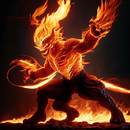 Prompt: Balrog of fire coming out of shadow with a sword of fire