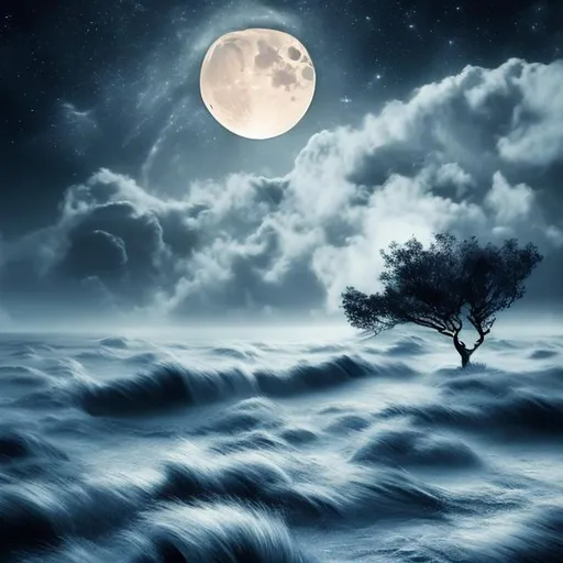 Prompt: A beautiful picture of strong winds in a moonlit night