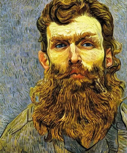 Prompt: oil painting by Vincent VanGogh a boy, long hair, beard, man, detailed face, HDRI, masterpiece, smooth, sharp focus, illustration, golden ratio, 