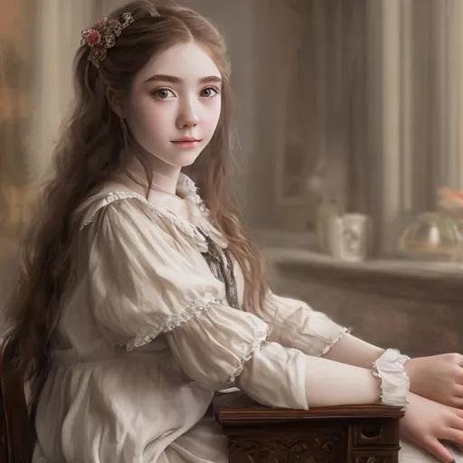 Prompt:  20 years old aristocratic girl sitting on the chair , d&d, photo realistic portrait