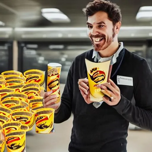 Prompt: man giving away pringles


