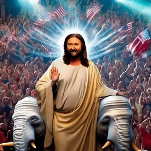 Prompt: actual photo of donald trump as  elephant jesus, surprise me